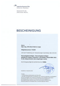 Bescheinigung Bauvorlageberechtigt